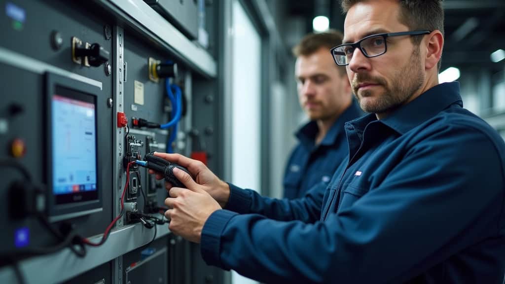 Technicien en train de réaliser un diagnostic électrique pour l