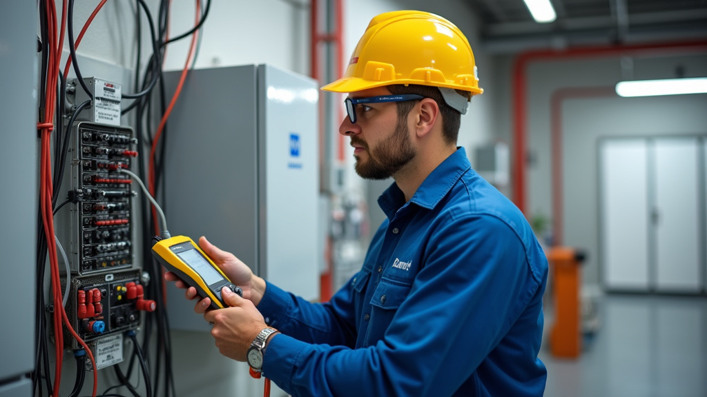 Technicien en train de vérifier le tableau électrique pour l
