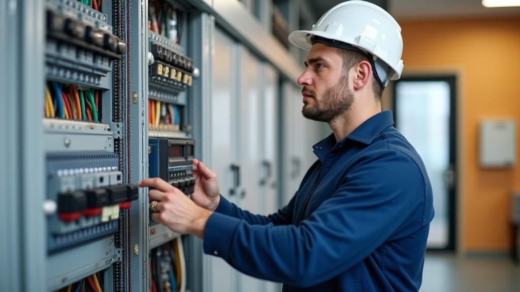Technicien en train de vérifier le tableau électrique pour l