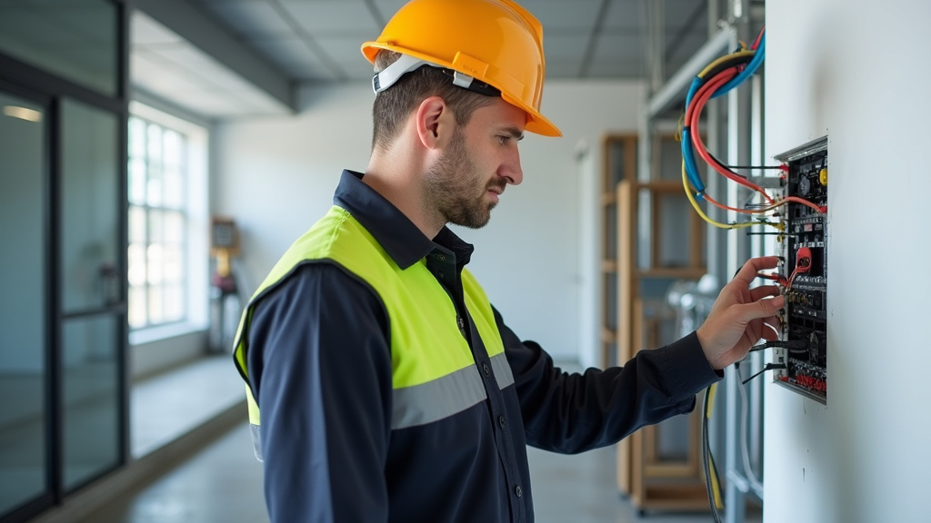Technicien en train de vérifier un tableau électrique avant installation d