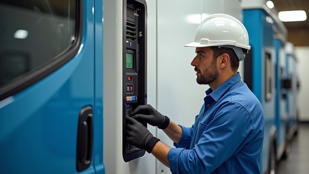Technicien en train de vérifier une borne de recharge à Castelsarrasin