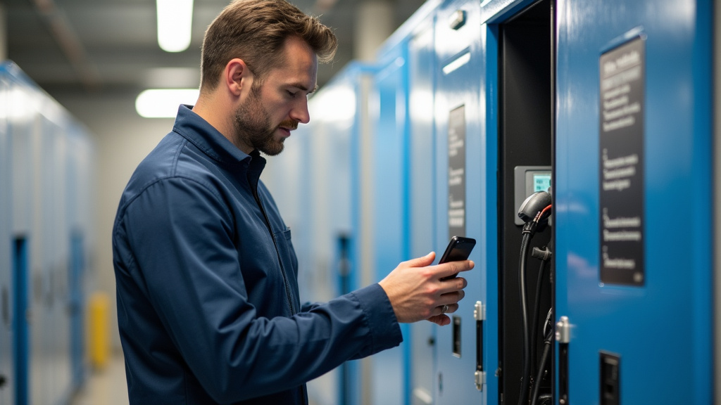 Technicien en train de vérifier une borne de recharge à Champcueil