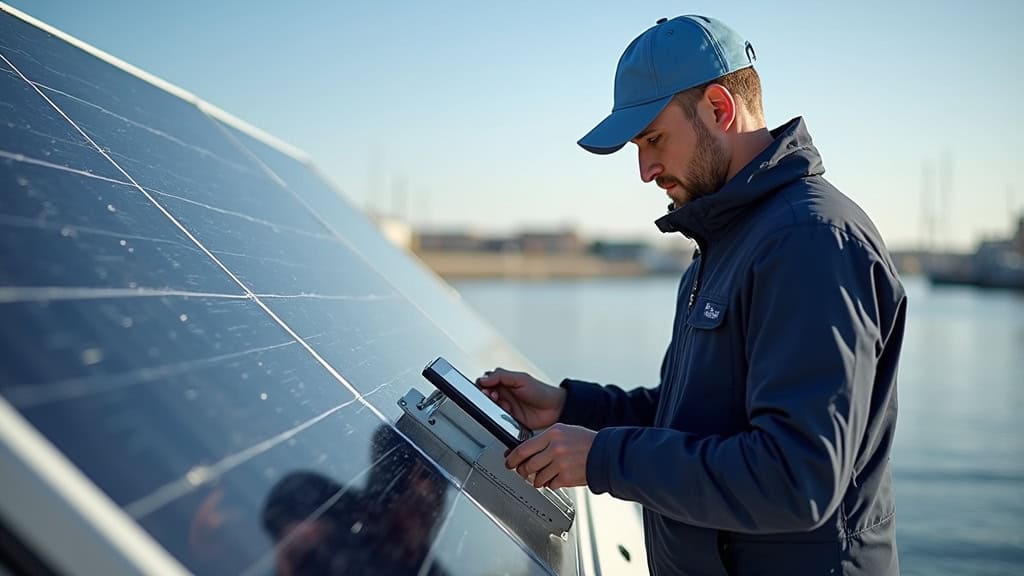 Technicien en train de vérifier une borne de recharge à Le Marin
