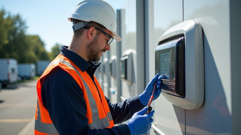 Technicien en train de vérifier une borne de recharge à Morsang-sur-Orge
