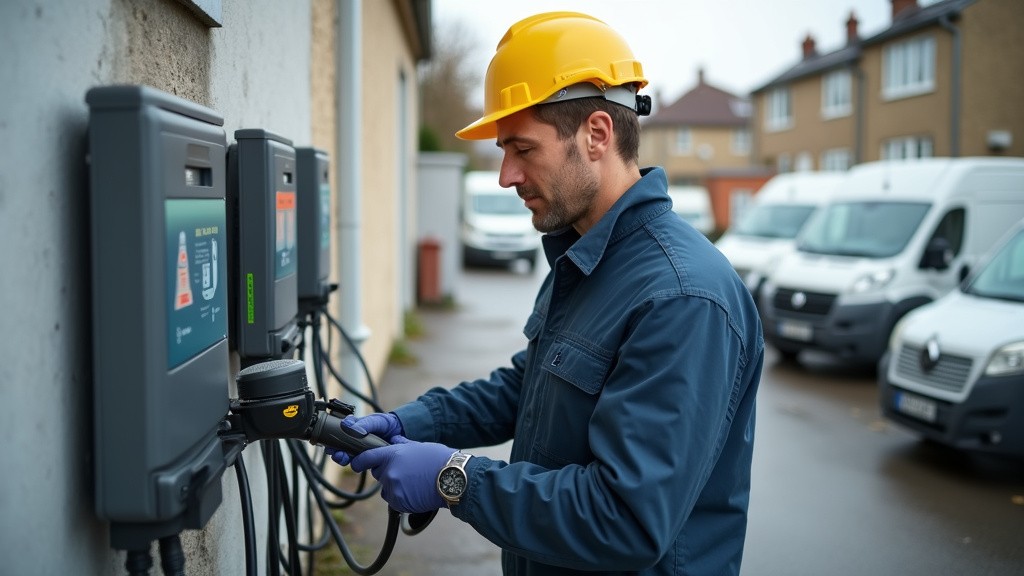 Technicien en train de vérifier une borne de recharge électrique à Bouchemaine