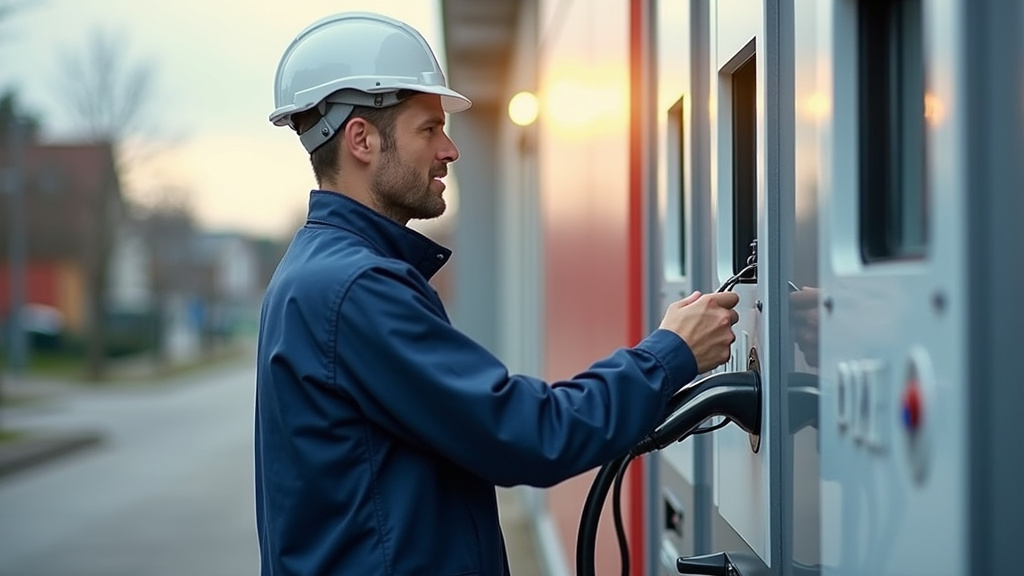 Technicien en train de vérifier une borne de recharge électrique à Mas-Grenier