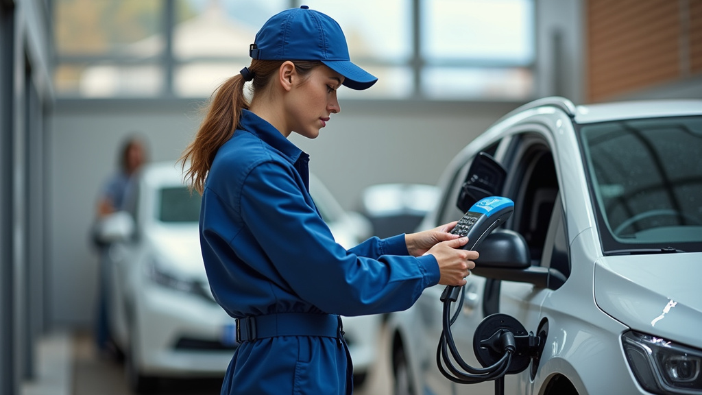 Technicien en train de vérifier une borne de recharge électrique à Monein