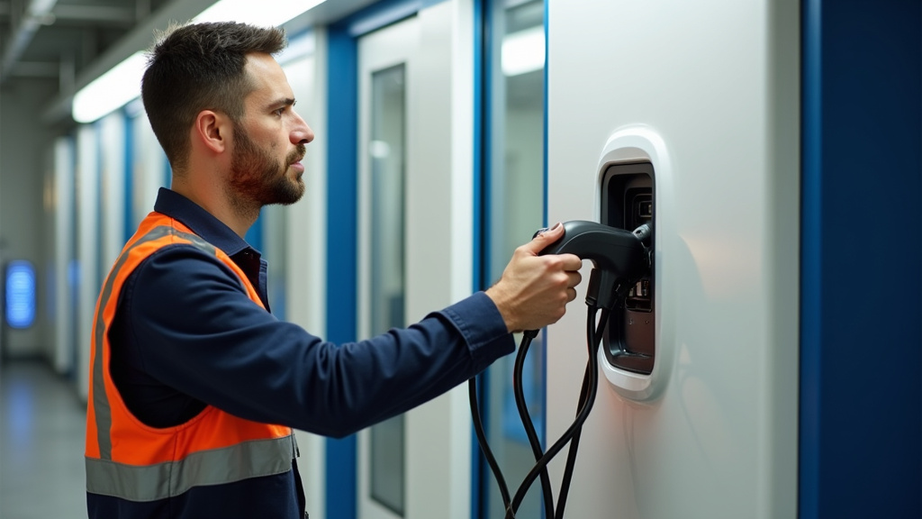 Technicien en train de vérifier une borne de recharge électrique à Thorigny-sur-Marne