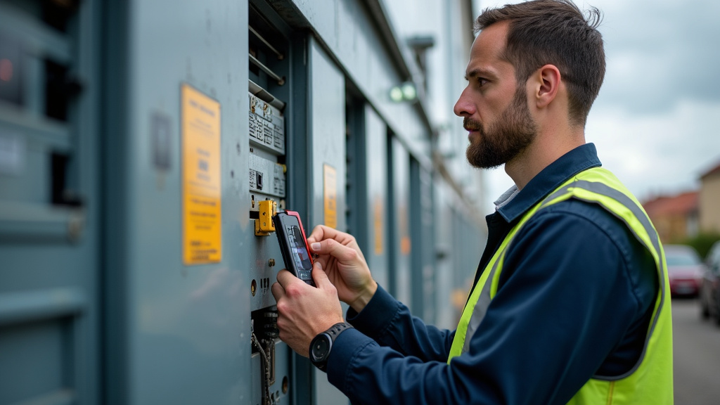 Technicien en train de vérifier une borne électrique à Montricoux