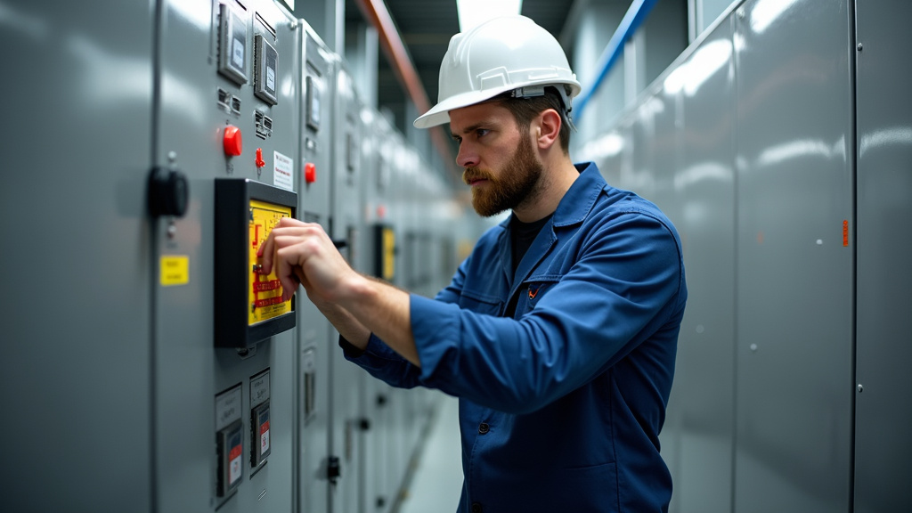 Technicien en train de vérifier une borne électrique à Rots