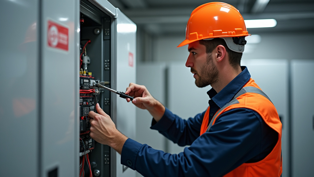 Technicien en train de vérifier une borne électrique sous garantie à Haucourt-Moulaine