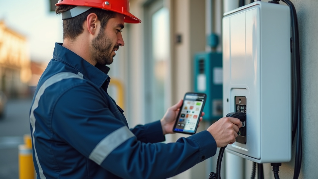 Technicien en train d’évaluer l’installation électrique pour une borne de recharge