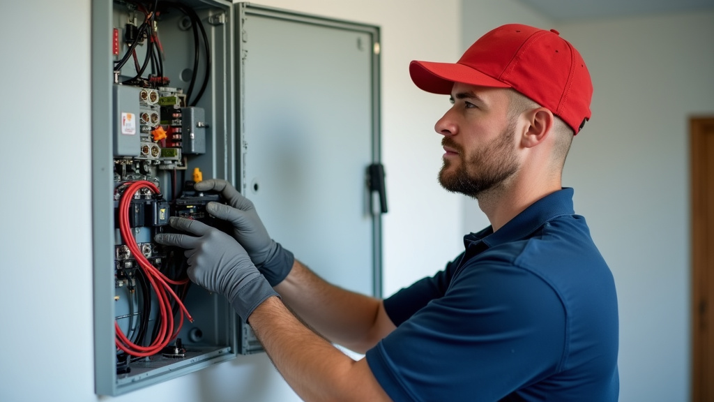 Technicien en train d’installer une borne électrique à Martinvast
