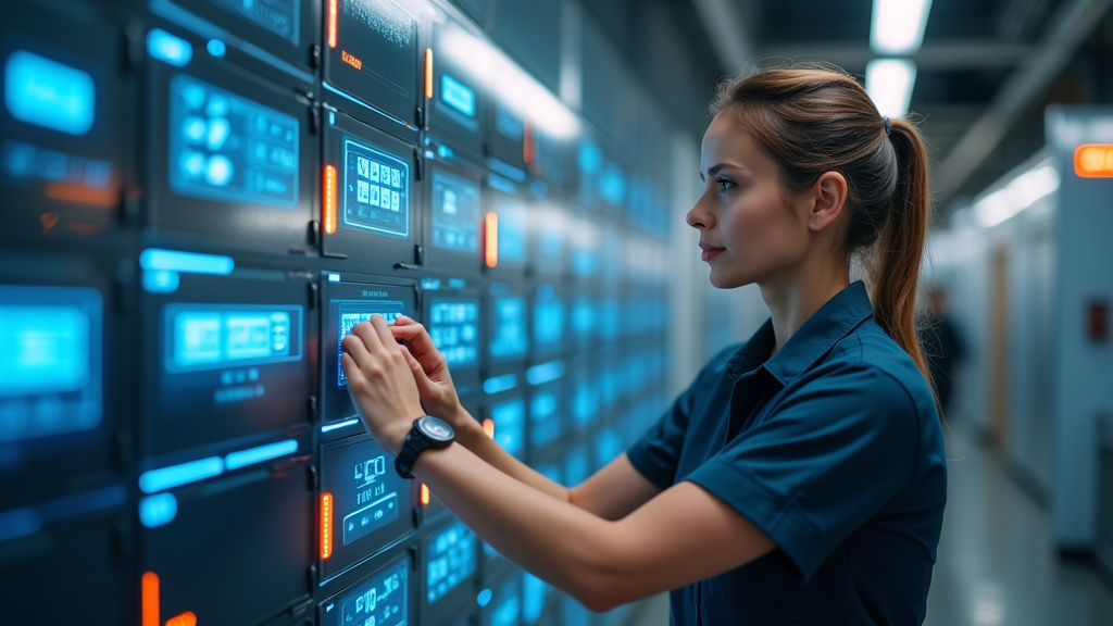 Technicien en uniforme vérifiant la connexion d