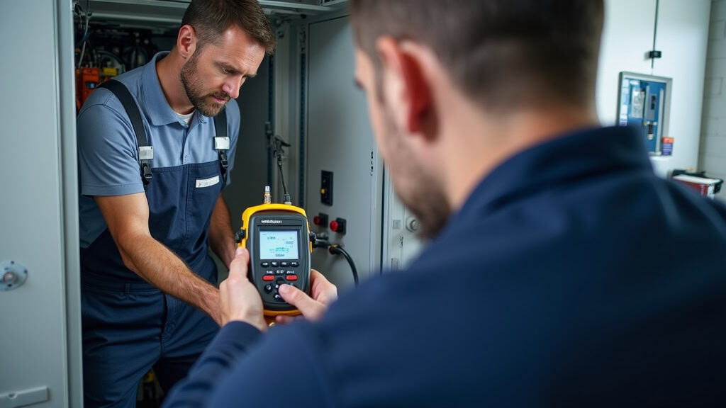 Technicien IRVE effectuant un diagnostic électrique avant installation d