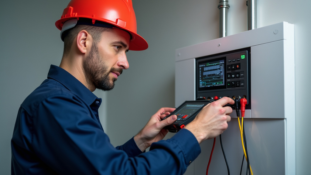 Technicien IRVE effectuant un diagnostic électrique avant installation d