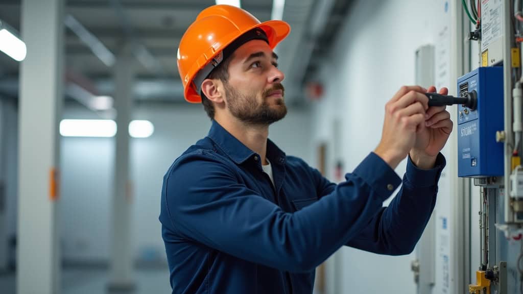 Technicien IRVE en train de vérifier une installation électrique avant pose de la borne