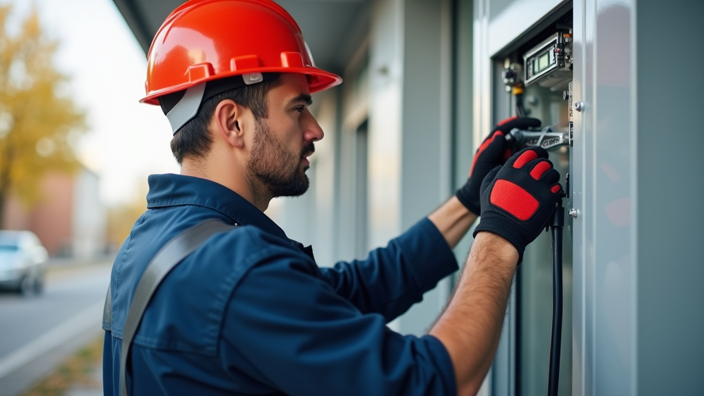 Technicien IRVE en train d’installer une borne électrique à Montesquieu-des-Albères