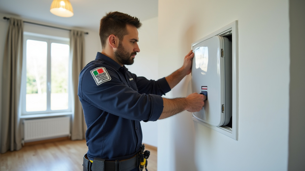 Technicien IRVE en train d’installer une borne électrique dans une maison à Mirambeau