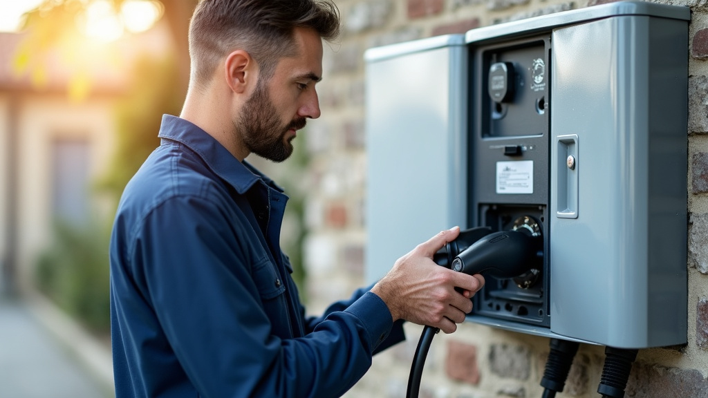Technicien IRVE installant une borne de recharge à Buzet-sur-Baïse
