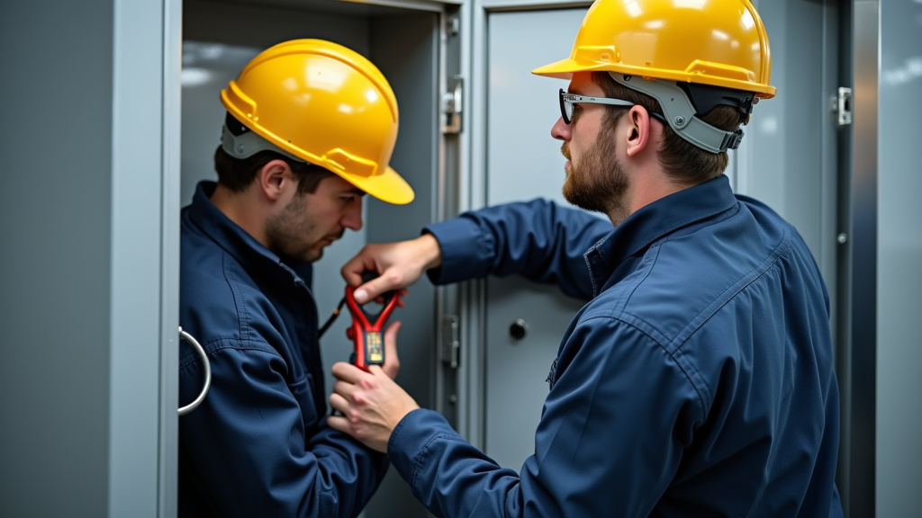 Technicien IRVE réalisant un diagnostic électrique avant installation d