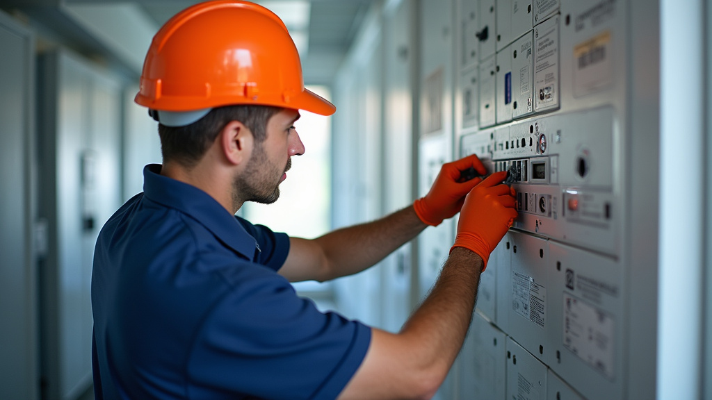 Technicien IRVE vérifiant le tableau électrique lors d