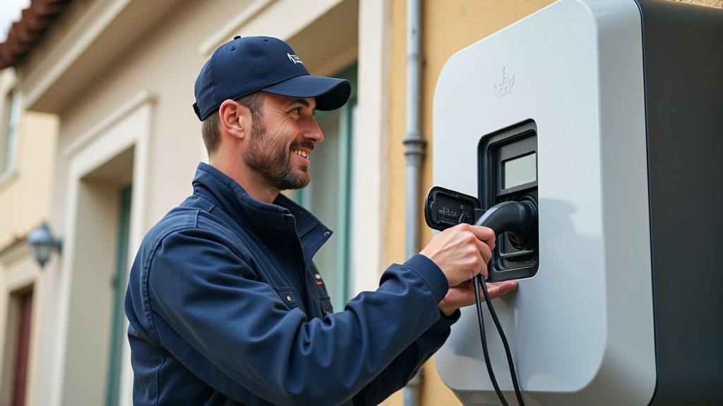 Technicien professionnel installant une borne de recharge électrique à Sisteron