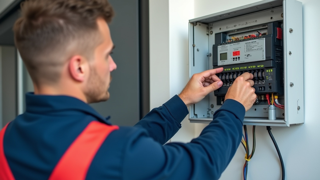 Technicien vérifiant le tableau électrique pour l’installation d’une borne de recharge