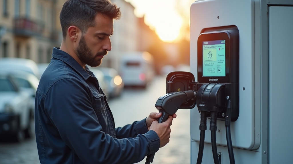 Technicien vérifiant une borne de recharge électrique à Romagné
