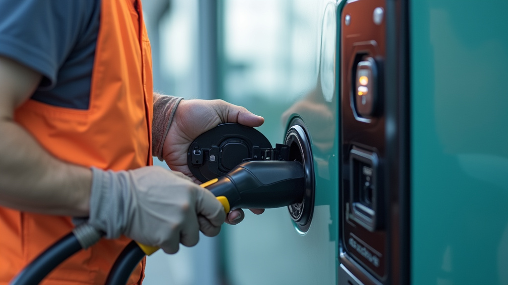 Technicien vérifiant une borne de recharge électrique