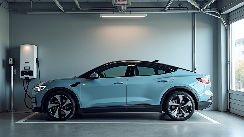 Voiture électrique en charge dans un garage à Saint-Sixt avec une borne murale installée