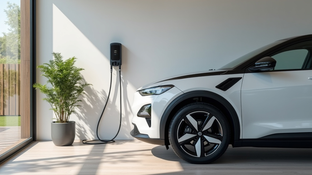 Voiture électrique en train de charger sur une borne installée à domicile