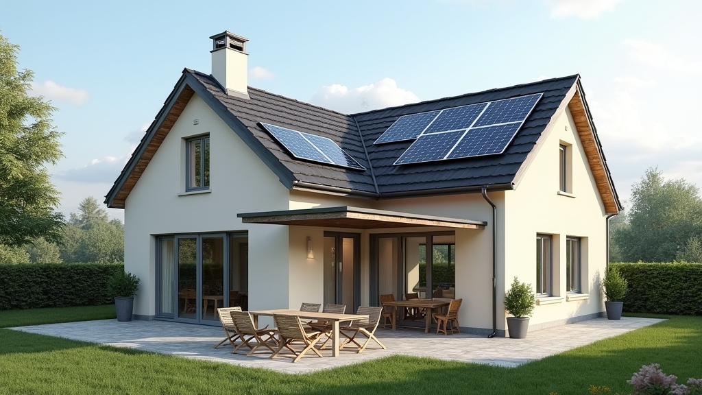 Vue d’ensemble d’une maison avec une borne de recharge installée à l’extérieur