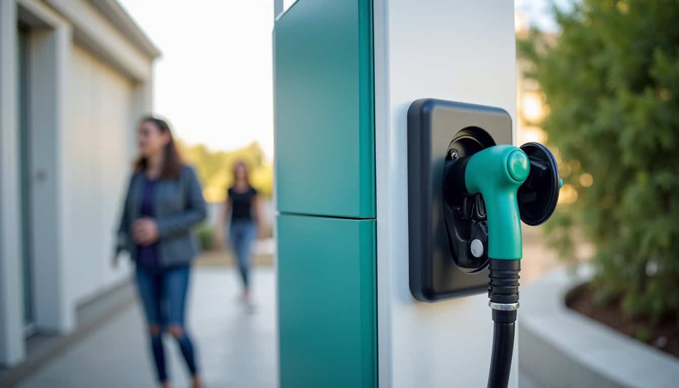 Borne de recharge électrique fonctionnelle en pleine journée à Saint-Trojan-les-Bains