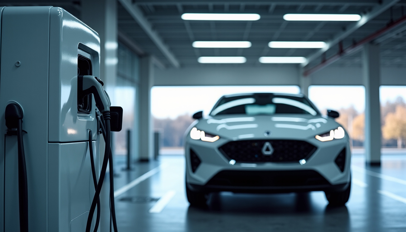 Borne de recharge électrique installée dans un garage à Saint-Alban, avec voiture électrique en cours de charge