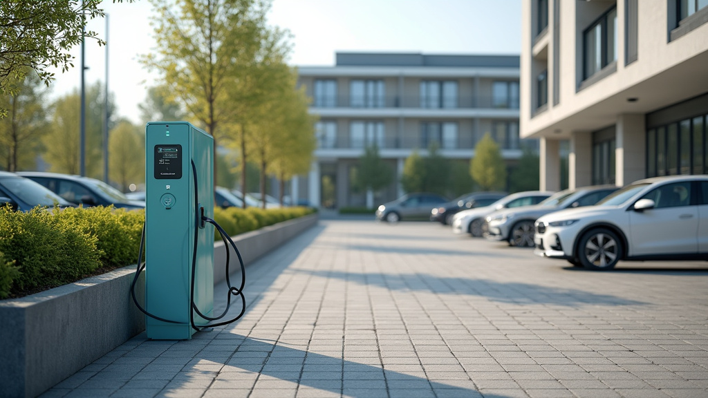 Borne de recharge électrique installée sur un parking public à Hem