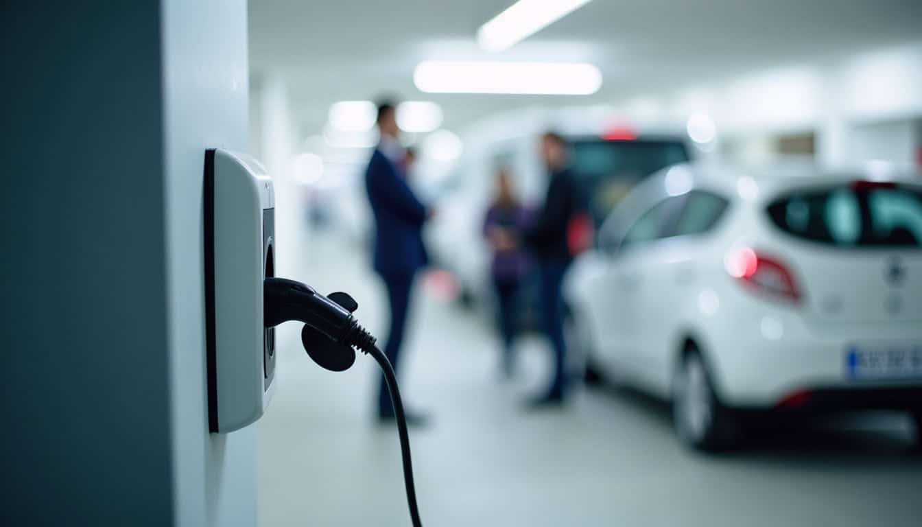 Borne de recharge installée dans un parking professionnel à Sayat