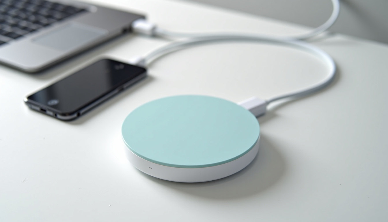 Borne de recharge intelligente avec connexions Wi-Fi, câble de charge et smartphone affichant l
