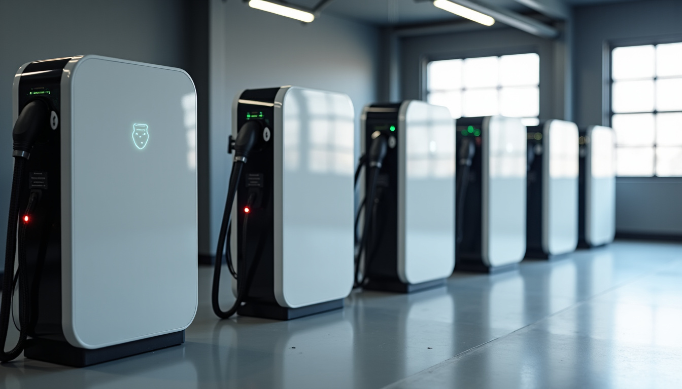 Comparaison de plusieurs modèles de bornes de recharge électriques modernes alignés dans un garage