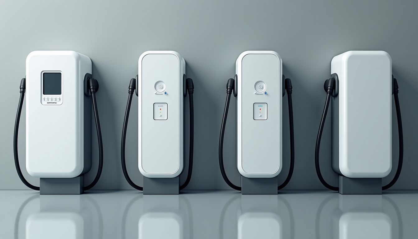 Différents modèles de bornes de recharge électriques exposés à Izernore