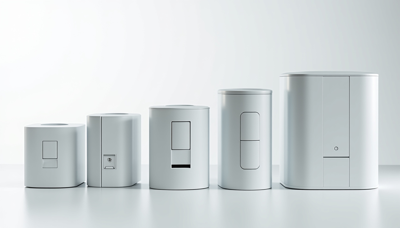 Différents modèles de bornes électriques exposés côte à côte pour comparaison visuelle