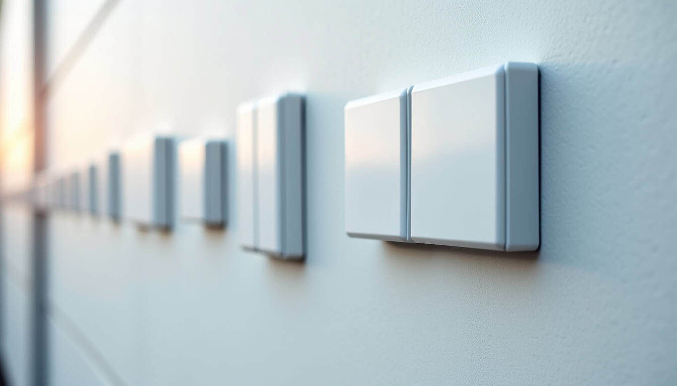 Différents types de bornes électriques installées sur un mur extérieur à Lugrin