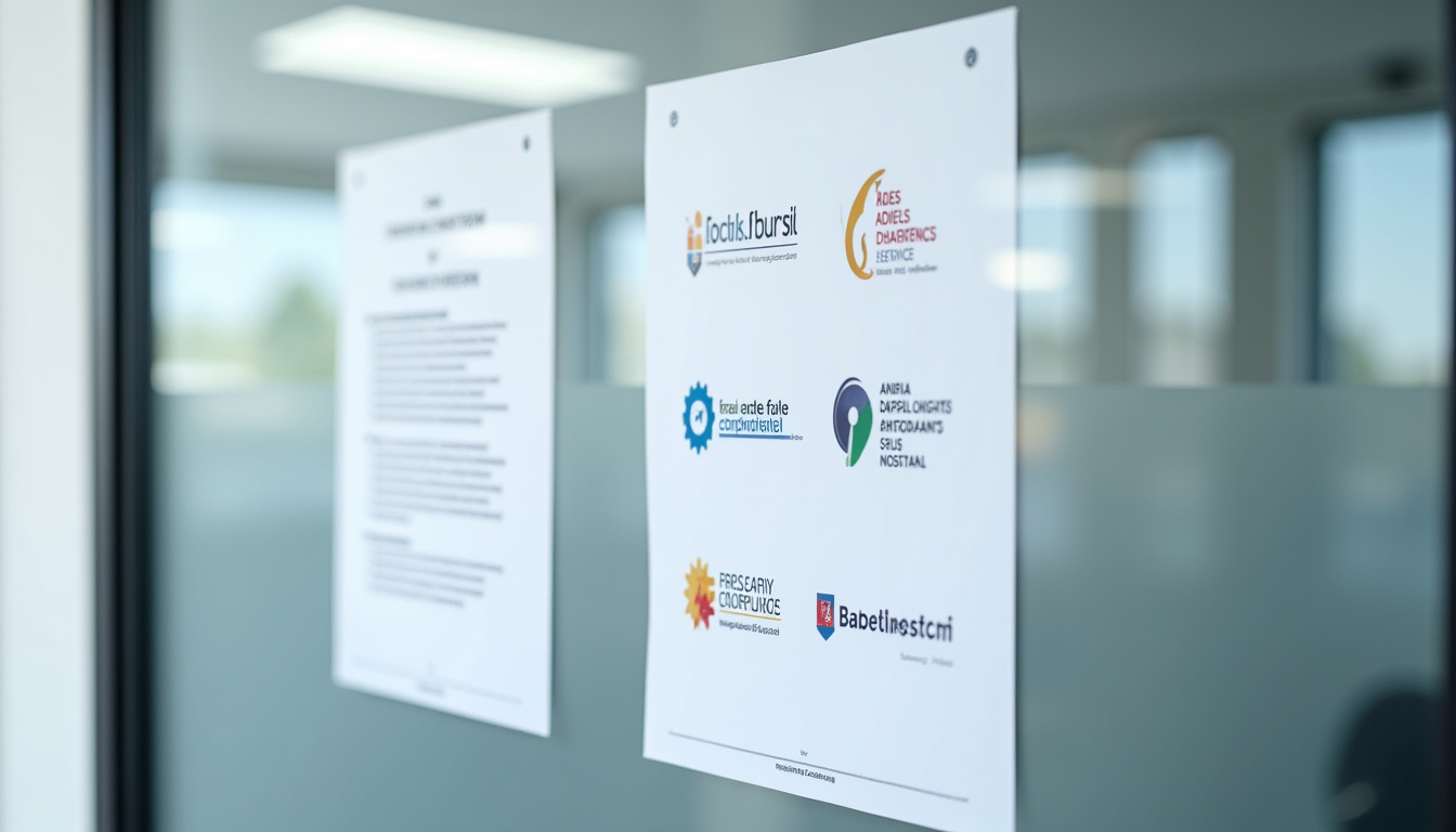 Document affiché sur un bureau avec les logos des aides financières pour l