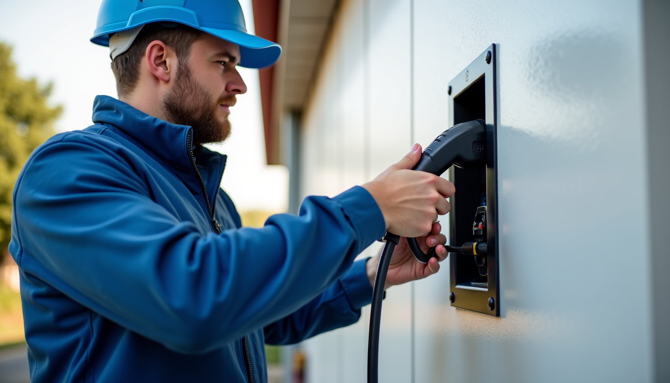 Électricien certifié IRVE en train d’installer une borne de recharge à Villerupt
