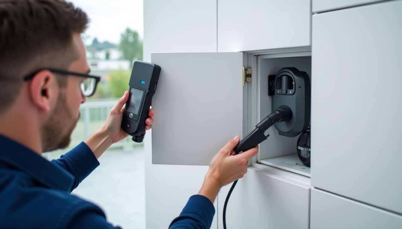 Installateur IRVE certifié en train de poser une borne de recharge à Peille