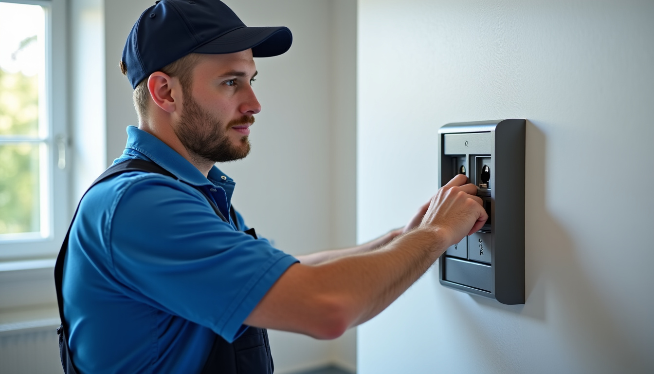 Installateur qualifié IRVE réalisant un diagnostic électrique avant installation d