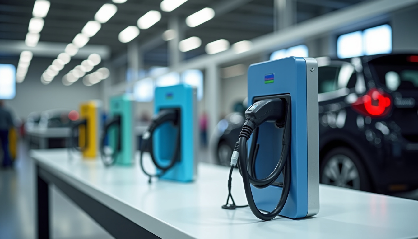 Tableau comparatif des différents types de bornes de recharge pour véhicules électriques, affiché dans un atelier d