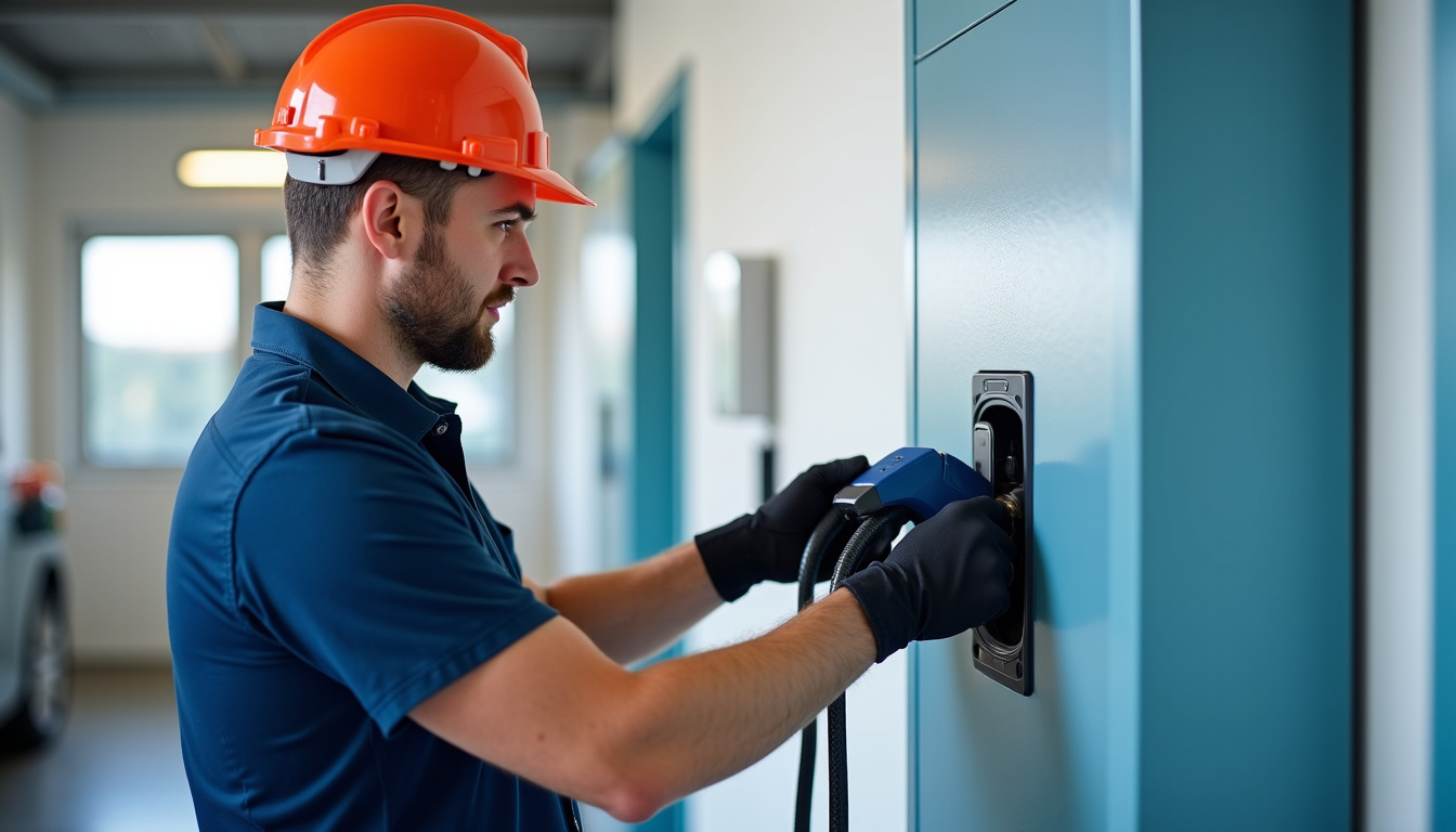 Technicien certifié IRVE en train d’installer une borne de recharge à Colpo