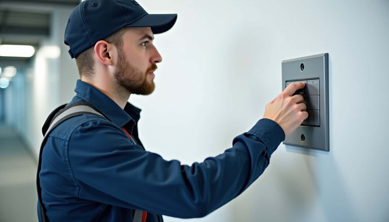 Technicien en train de vérifier un tableau électrique avant installation d