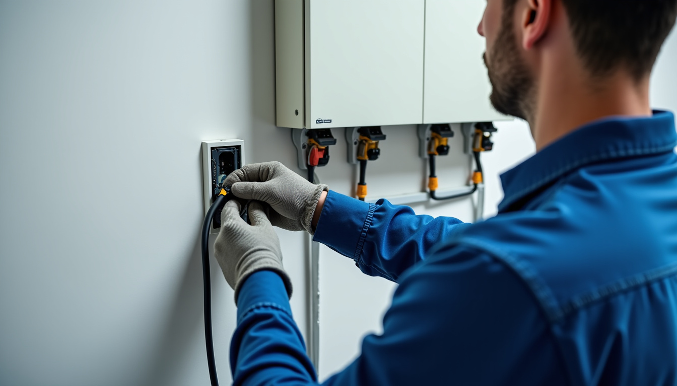 Technicien IRVE installant une borne électrique à Cornimont